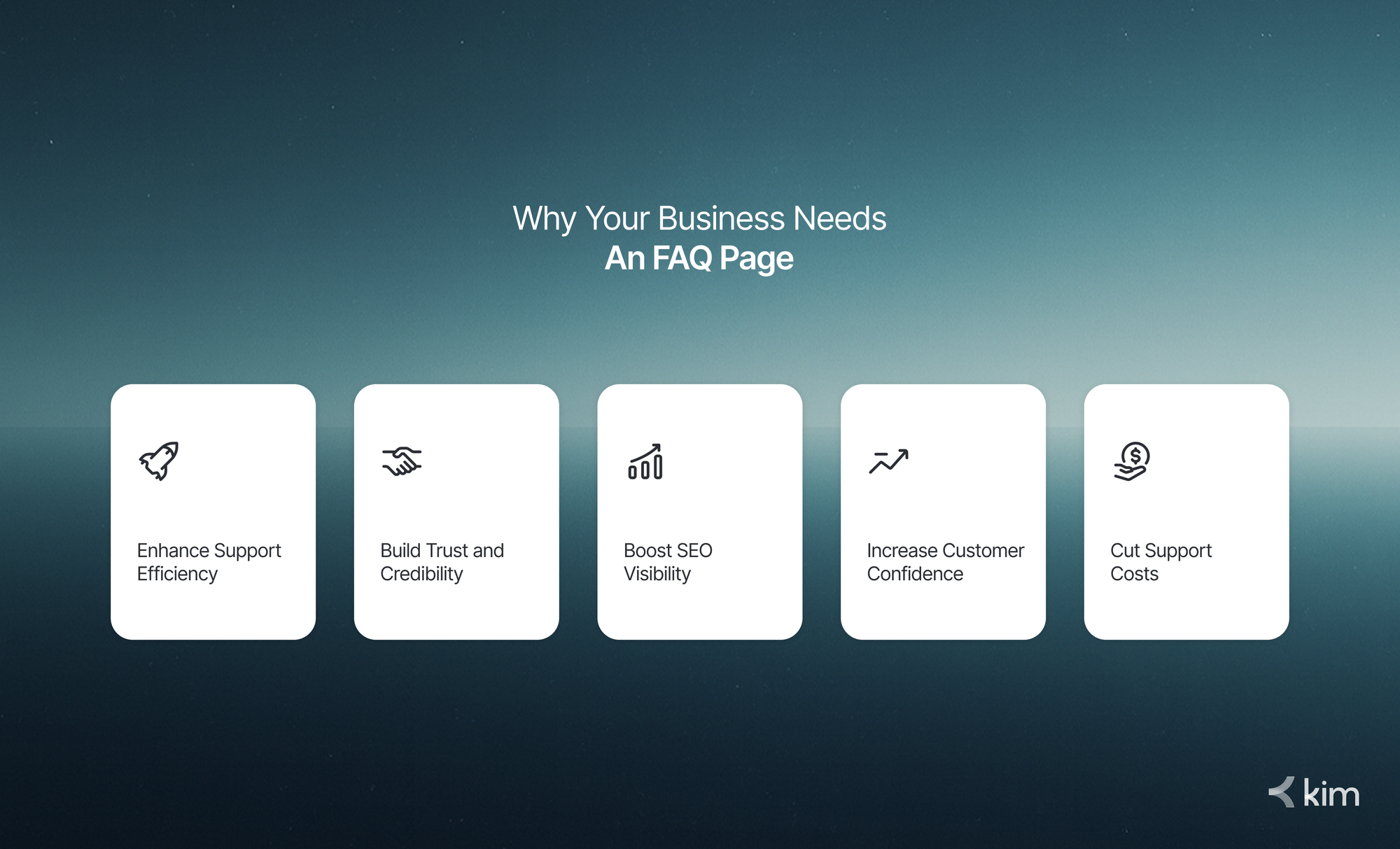Benefits of having a business FAQ page: improve support efficiency, boost SEO, build trust, increase customer confidence, and reduce support costs.