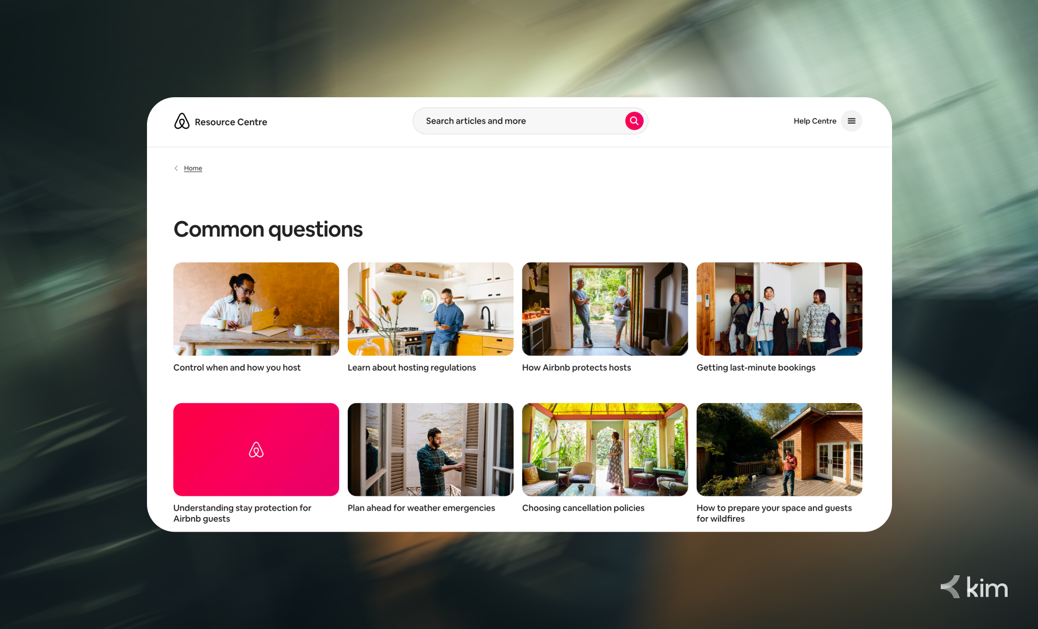 Airbnb help center with a search-first FAQ page design that helps users quickly find answers and support articles.