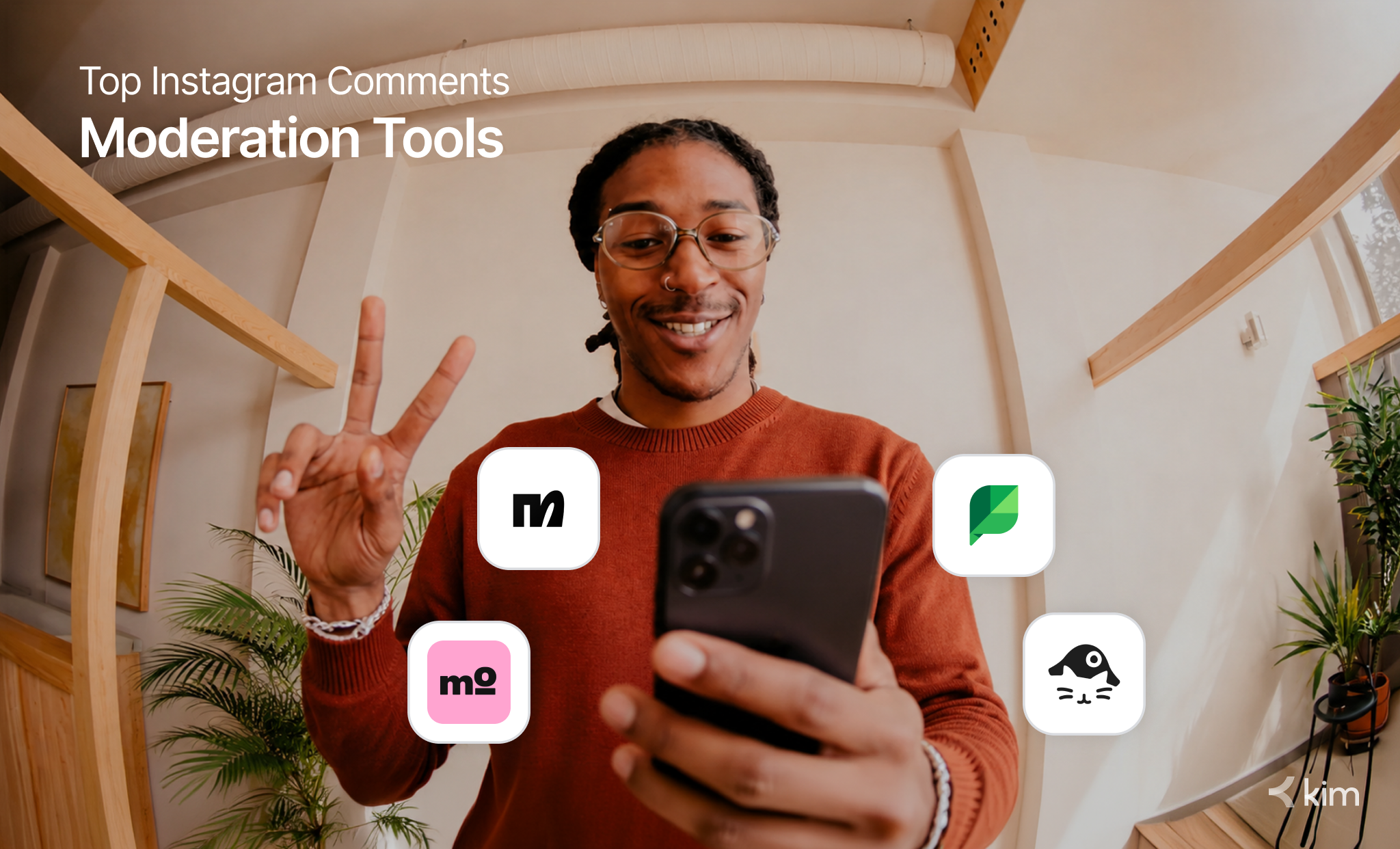 Content creator using a smartphone with leading Instagram comment moderation tools for managing engagement and customer interactions.