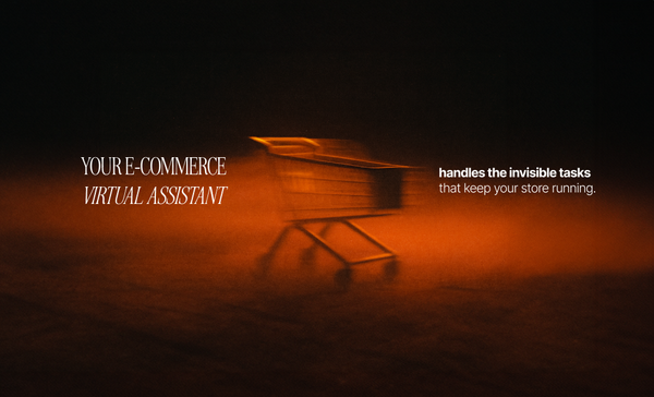 E-commerce virtual assistant represented by a shopping cart handling invisible tasks to keep the online store running.